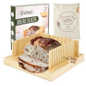 Adjustable Bamboo Bread Slicer with Crumb Tray
