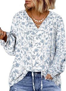 Eytino Plus Size V Neck Boho Floral Top