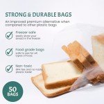 50 Pack Clear Reusable Bread Bags with Ties