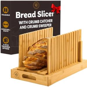 Adjustable Bamboo Bread Slicer with Crumb Tray