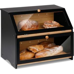 HOMEKOKO Large Double Layer Bread Box, Wooden Bin
