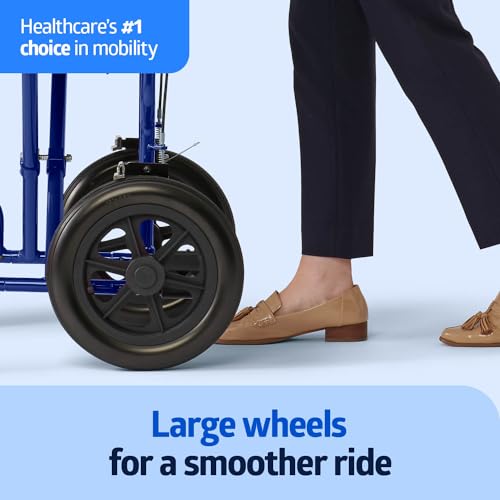 Lightweight Blue Folding Wheelchair with Handbrakes
