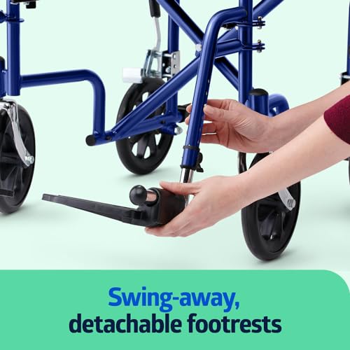 Lightweight Blue Folding Wheelchair with Handbrakes