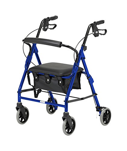 Blue Folding Rollator with Brakes & Seat