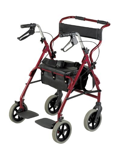 Burgundy Rollator with Foot Rest and Basket
