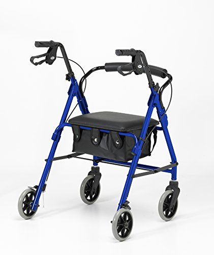 Blue Folding Rollator with Brakes & Seat