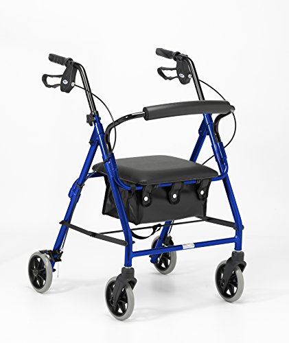 Blue Folding Rollator with Brakes & Seat
