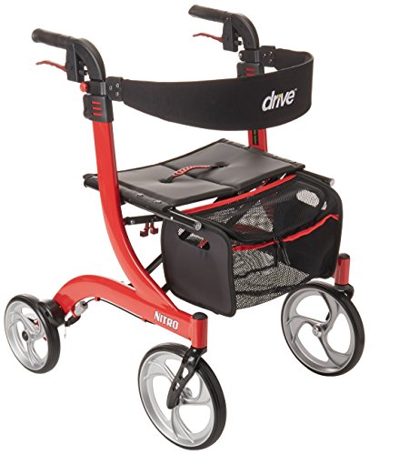 Red Euro-Style Rollator with Seat