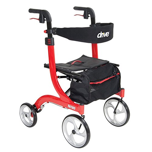 Red Euro-Style Rollator with Seat