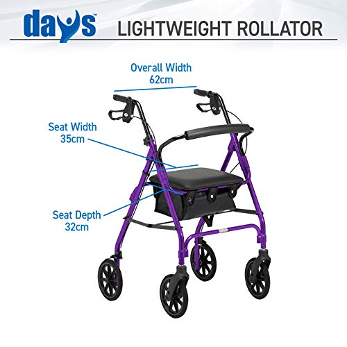 Lightweight Folding Four Wheel Rollator, Purple