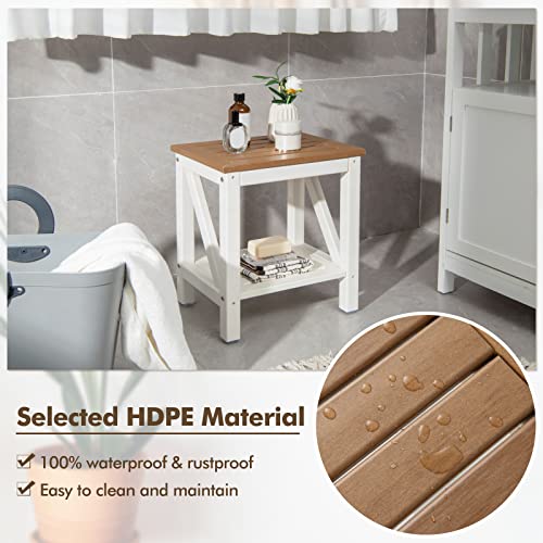 Slatted Spa Bath Stool with 2 Shelves