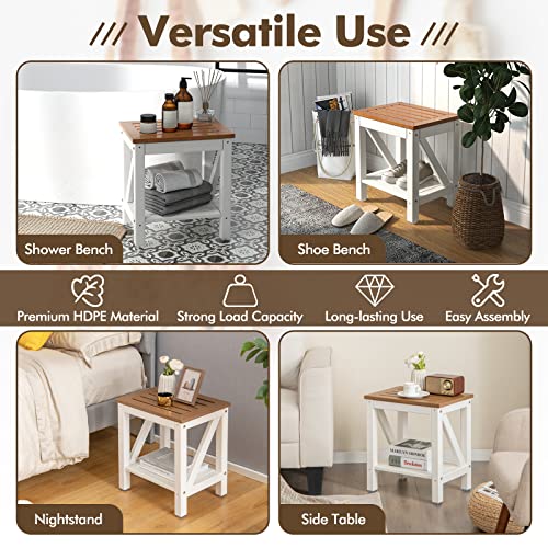 Slatted Spa Bath Stool with 2 Shelves