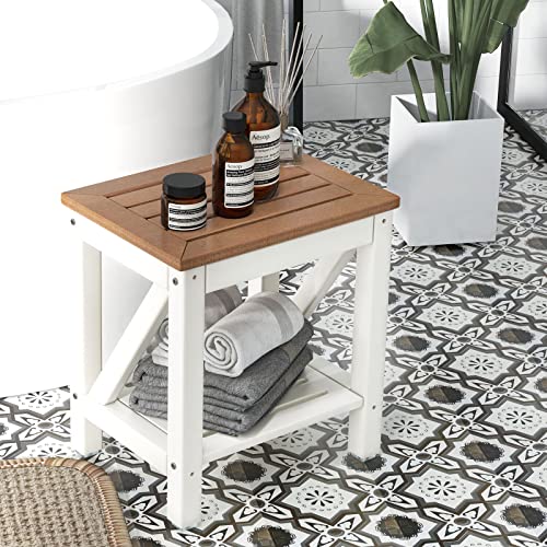 Slatted Spa Bath Stool with 2 Shelves