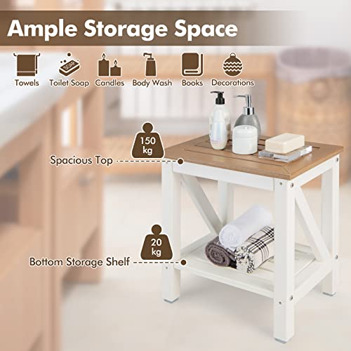 Slatted Spa Bath Stool with 2 Shelves