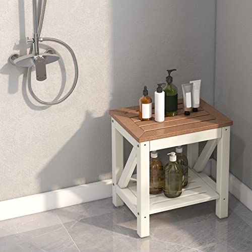 Slatted Spa Bath Stool with 2 Shelves