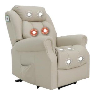 Leather Dual Motor Riser Recliner with Heat & Massage