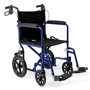 Lightweight Blue Folding Wheelchair with Handbrakes