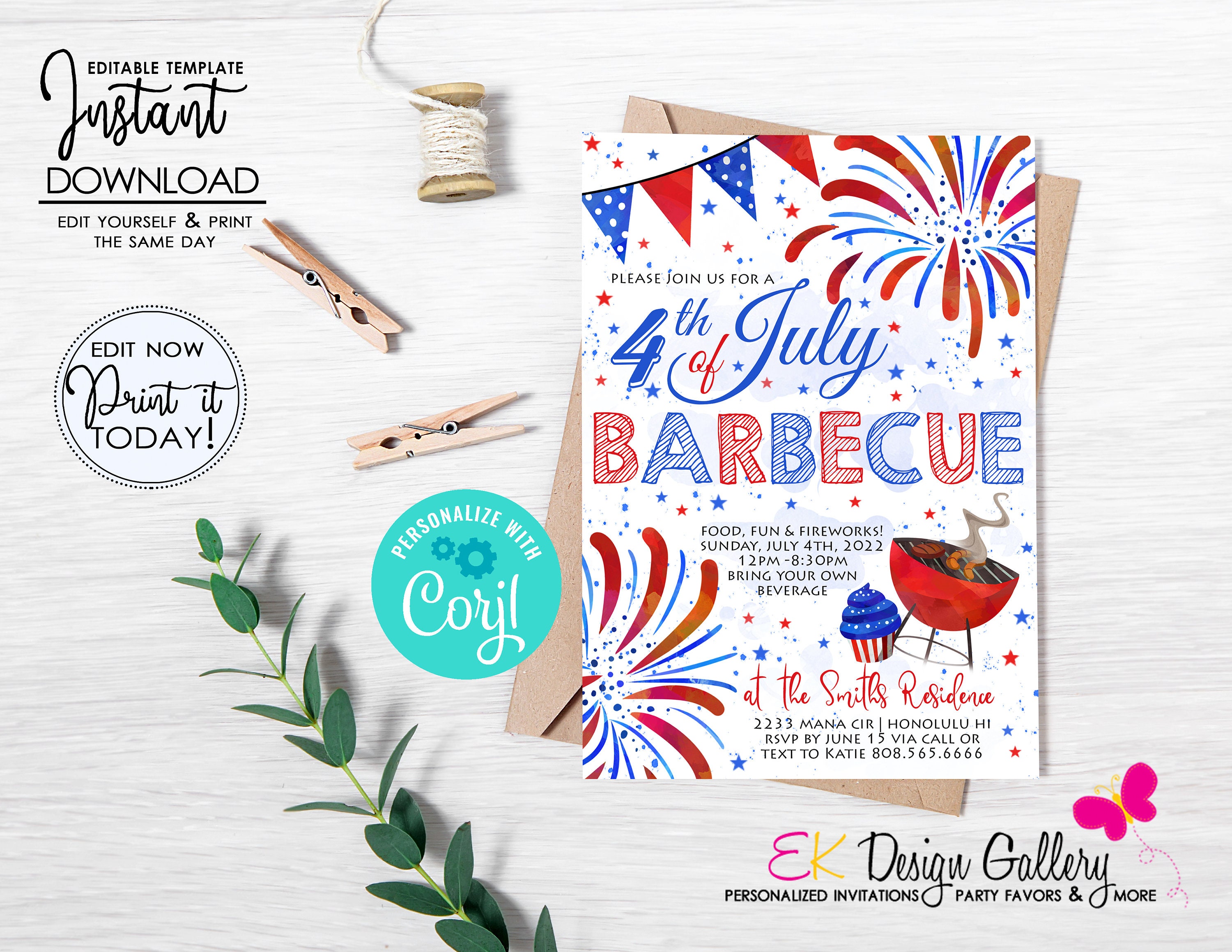 Editable Fourth of July BBQ Invitation Template