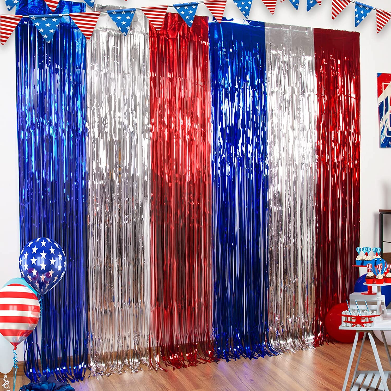 Patriotic Foil Fringe Curtains with Props