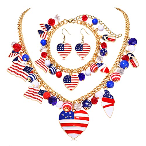 Patriotic Necklace & Earring Set for Women