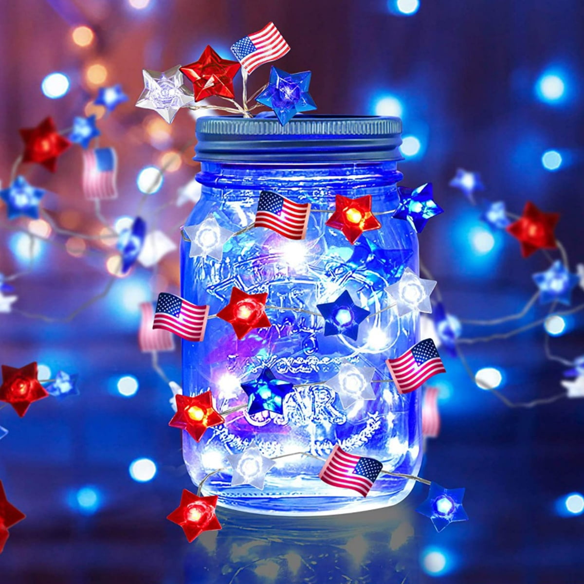 9.8ft American Flag Star String Lights