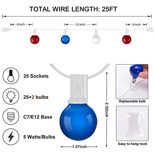 Patriotic Outdoor String Lights - 25ft