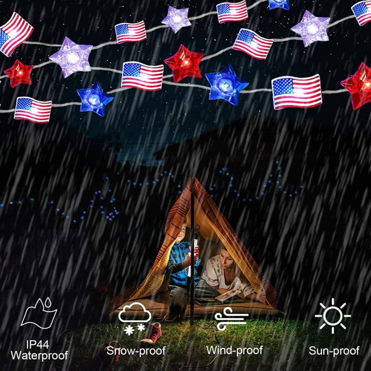 9.8ft American Flag Star String Lights