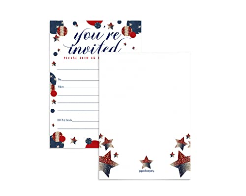 25 Pack Festive Stars Invitations for 4th July