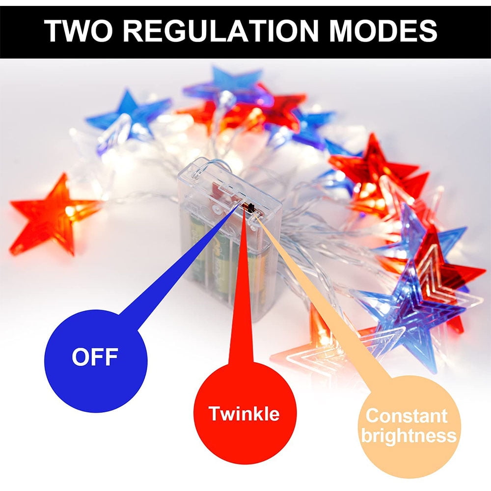 Red, White & Blue Starry String Lights