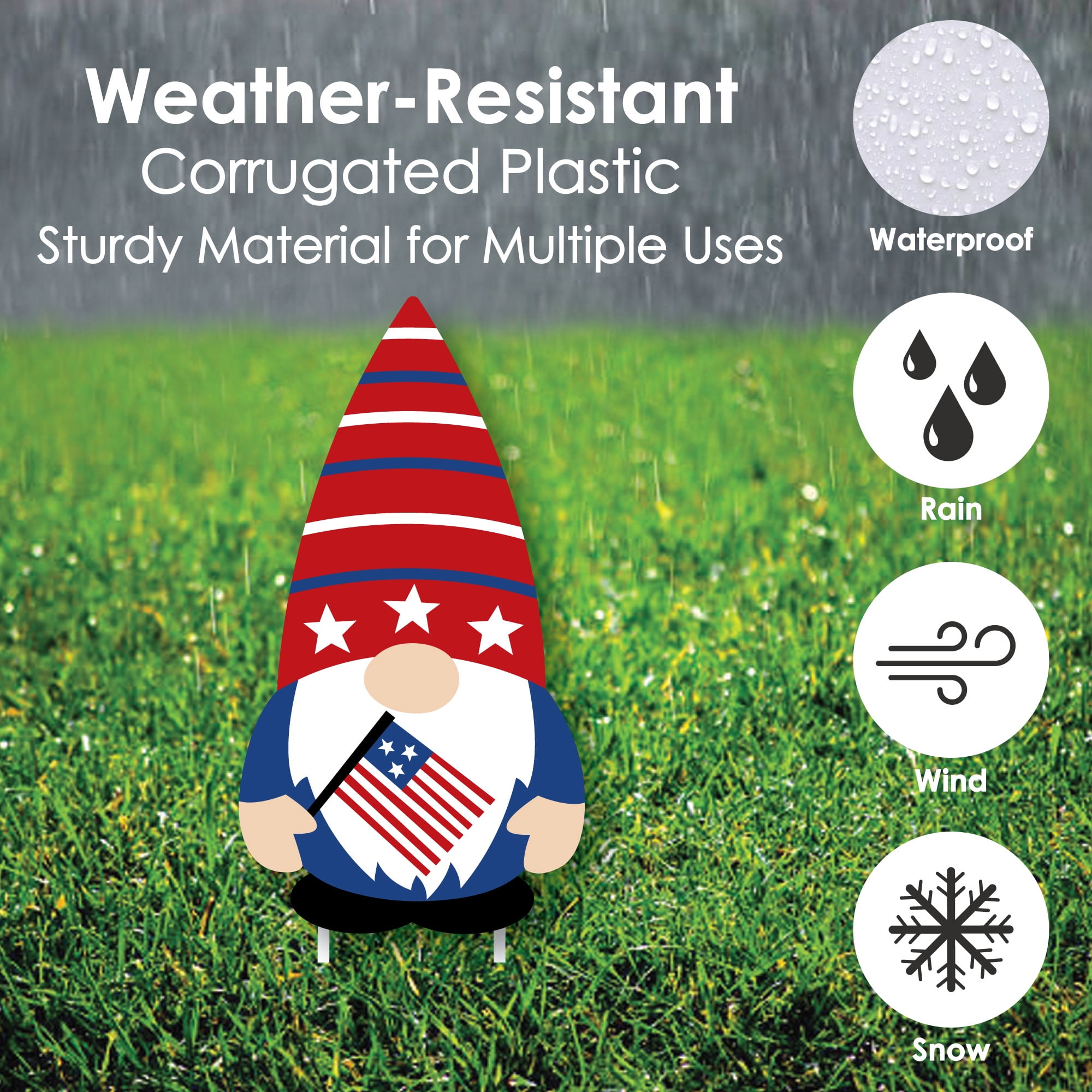 Patriotic Gnome Party Yard Decorations - 10 Pieces
