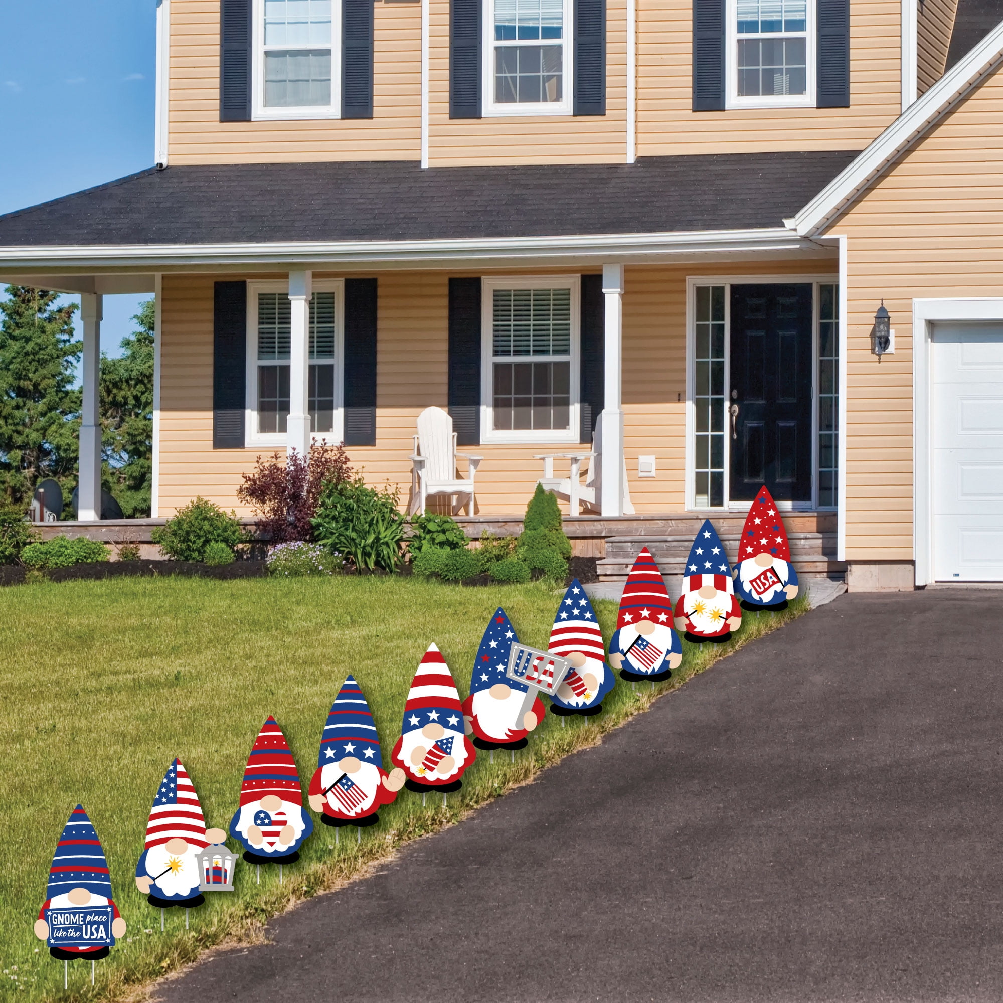 Patriotic Gnome Party Yard Decorations - 10 Pieces