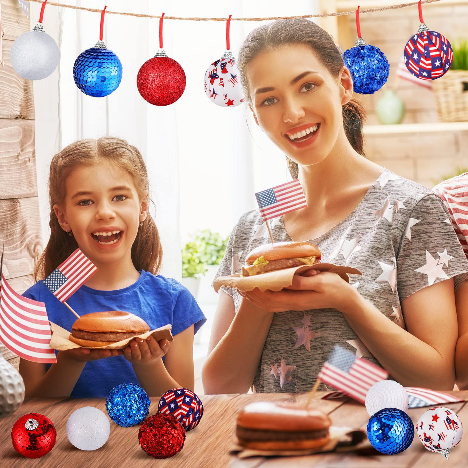 Patriotic Ball Ornaments, Set of 12