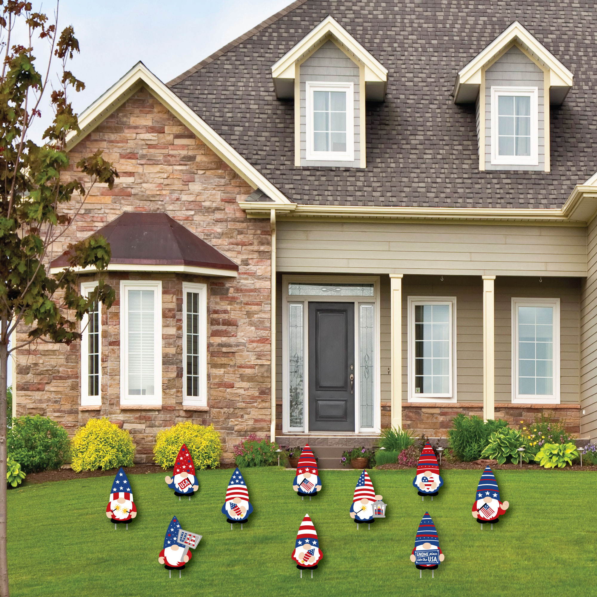 Patriotic Gnome Party Yard Decorations - 10 Pieces
