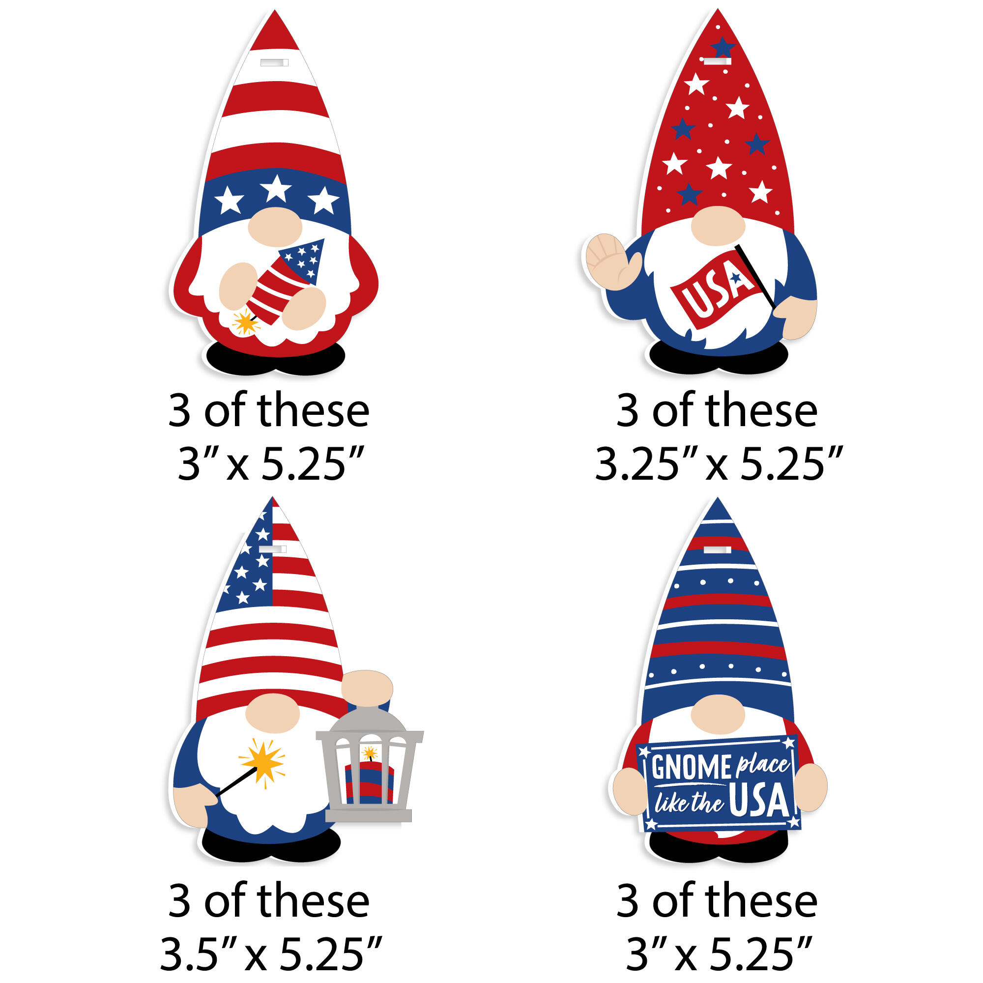 Patriotic Gnome Ornaments - Set of 12