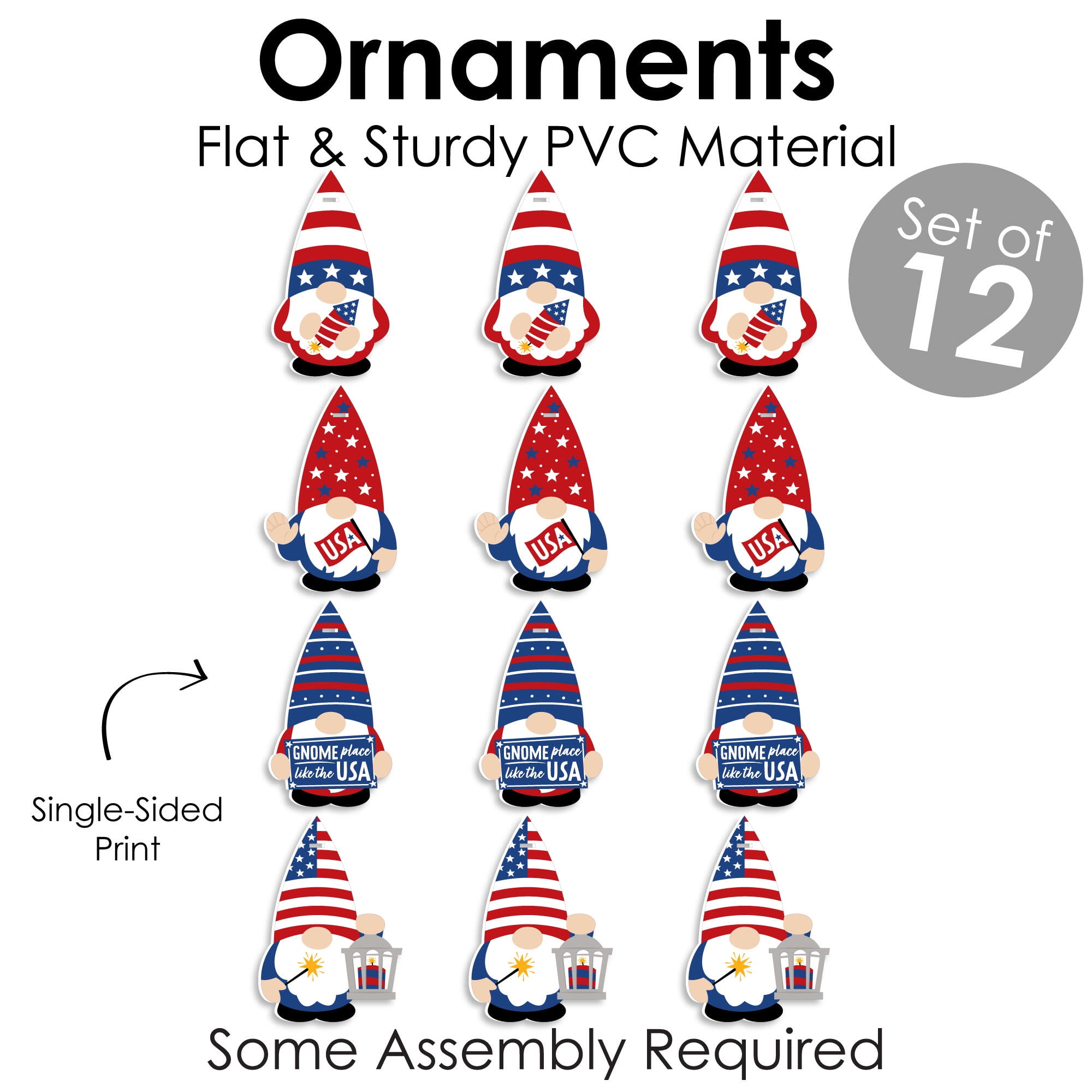 Patriotic Gnome Ornaments - Set of 12