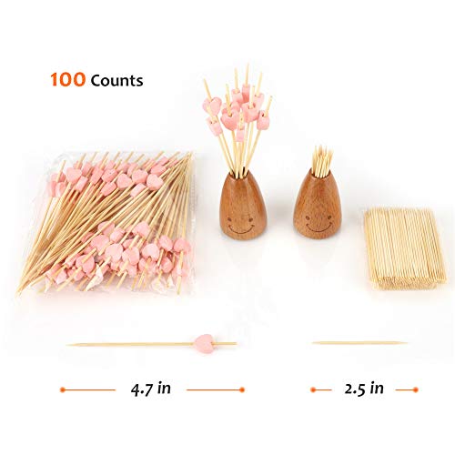 Pink Heart Bamboo Skewers - 100 Count