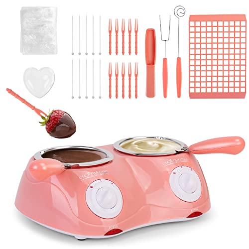 Electric Pink Chocolate Fondue Melting Pot - Double Pot