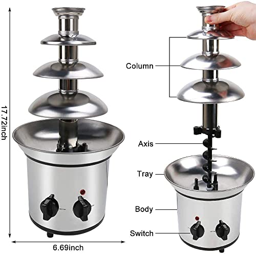 Stainless Steel Chocolate Fondue Fountain, 4 Tiers, 2lb Capacity