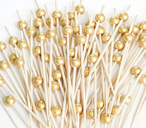 Gold Pearl Bamboo Cocktail Skewers for Appetizers (200PCS)