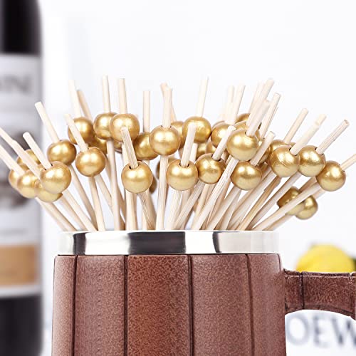 Gold Pearl Bamboo Cocktail Skewers for Appetizers (200PCS)