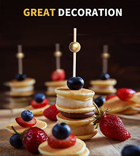 Gold Pearl Bamboo Cocktail Skewers for Appetizers (200PCS)
