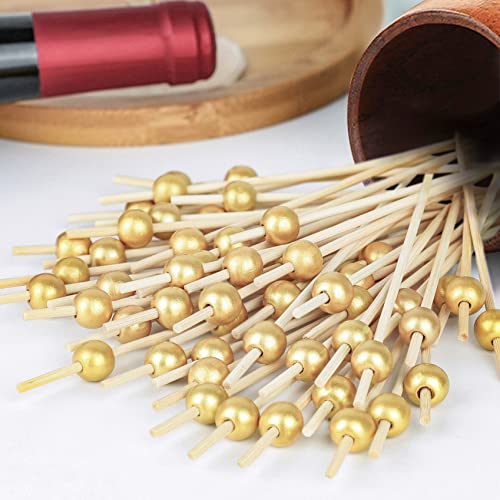 Gold Pearl Bamboo Cocktail Skewers for Appetizers (200PCS)