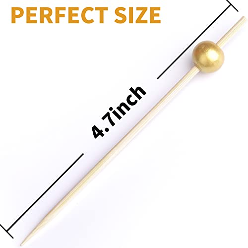 Gold Pearl Bamboo Cocktail Skewers for Appetizers (200PCS)