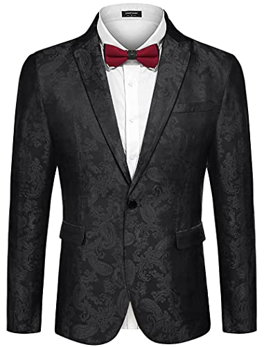 COOFANDY Men's Floral Tuxedo Dinner Jacket Regular Fit Shawl Lapel Paisley Prom Party Suit Jackets