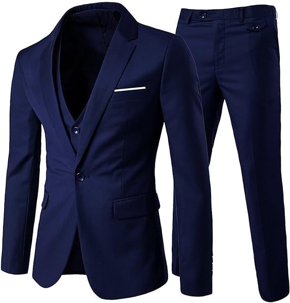 Men's 3 Piece Suit Slim Fit Wedding Formal Dinner Suit (UK, Alpha, S, Regular, Regular, Navy Blue)