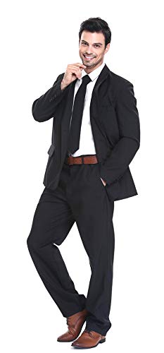 YOU LOOK UGLY TODAY Mens Party Suit Solid Color Jacket Costume Leisure Suit for Holiday Party with Tie & Pants (Black L)