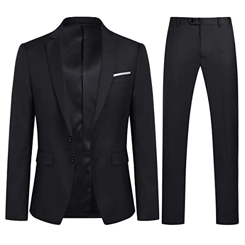 YOUTHUP Mens Suit Slim Fit 2 Piece Formal Business Suits Blazer and Trousers Several Colors Available, Black, XL