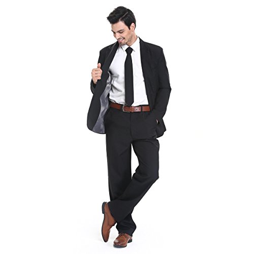 YOU LOOK UGLY TODAY Mens Party Suit Solid Color Jacket Costume Leisure Suit for Holiday Party with Tie & Pants (Black L)
