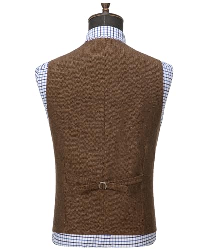 AeoTeokey Classic Mens Wool Tweed Suit Vest Casual Sleeveless Jacket Herringbone Waistcoat for Tuxedos(L,Black)