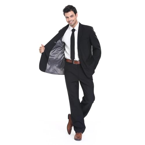 YOU LOOK UGLY TODAY Mens Party Suit Solid Color Jacket Costume Leisure Suit for Holiday Party with Tie & Pants (Black L)